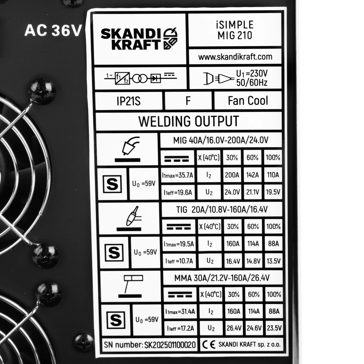 SKANDI KRAFT ISIMPLE 210CART PARAMETRY ZASILANIA